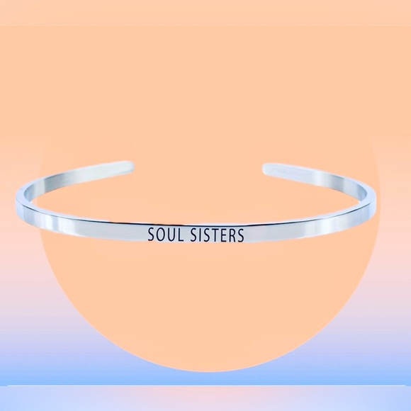 New Set of 3 Stainless Steel “Soul Sisters” Thin Cuff Bracelets - Picture 2 of 2